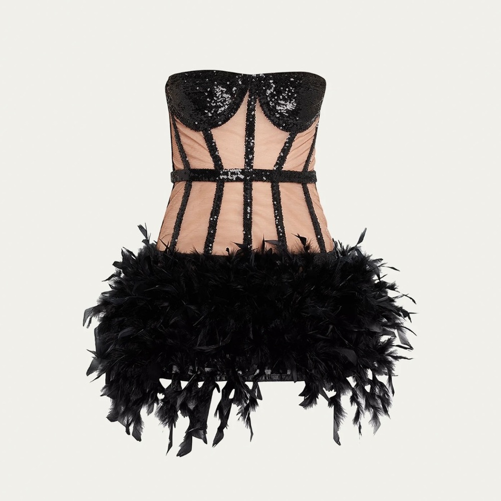 Bronx And Banco Chloe Sequin Feather Trim Dress